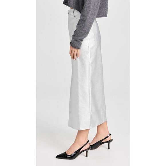 WAYF Silver Vegan Leather Midi Skirt | Metallic Faux Leather | Size XS - Picture 4 of 8